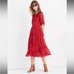 Madewell Windpoppy Red Ruffle Midi Dress